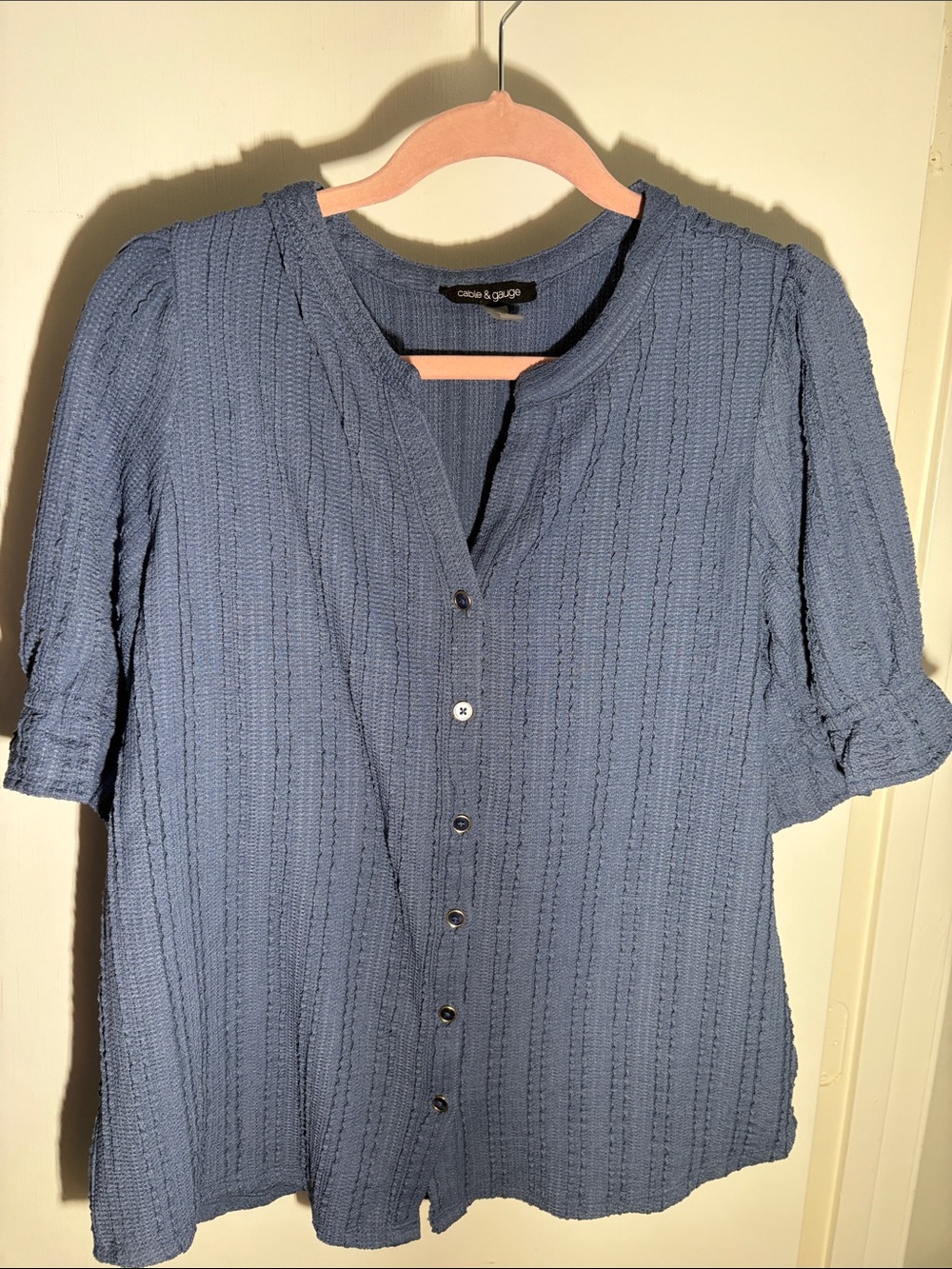 Cable & Gauge Navy Blue Textured Button-Front Shirt